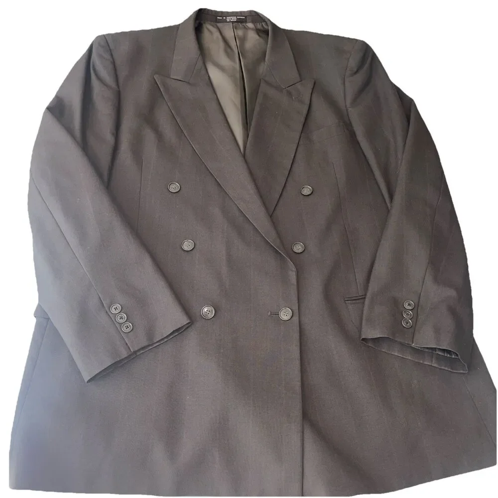 Scaasi Men’s 100% Wool Lined Gray StripeDouble Breasted Suit Jacket Size 48 Long - Picture 4 of 9